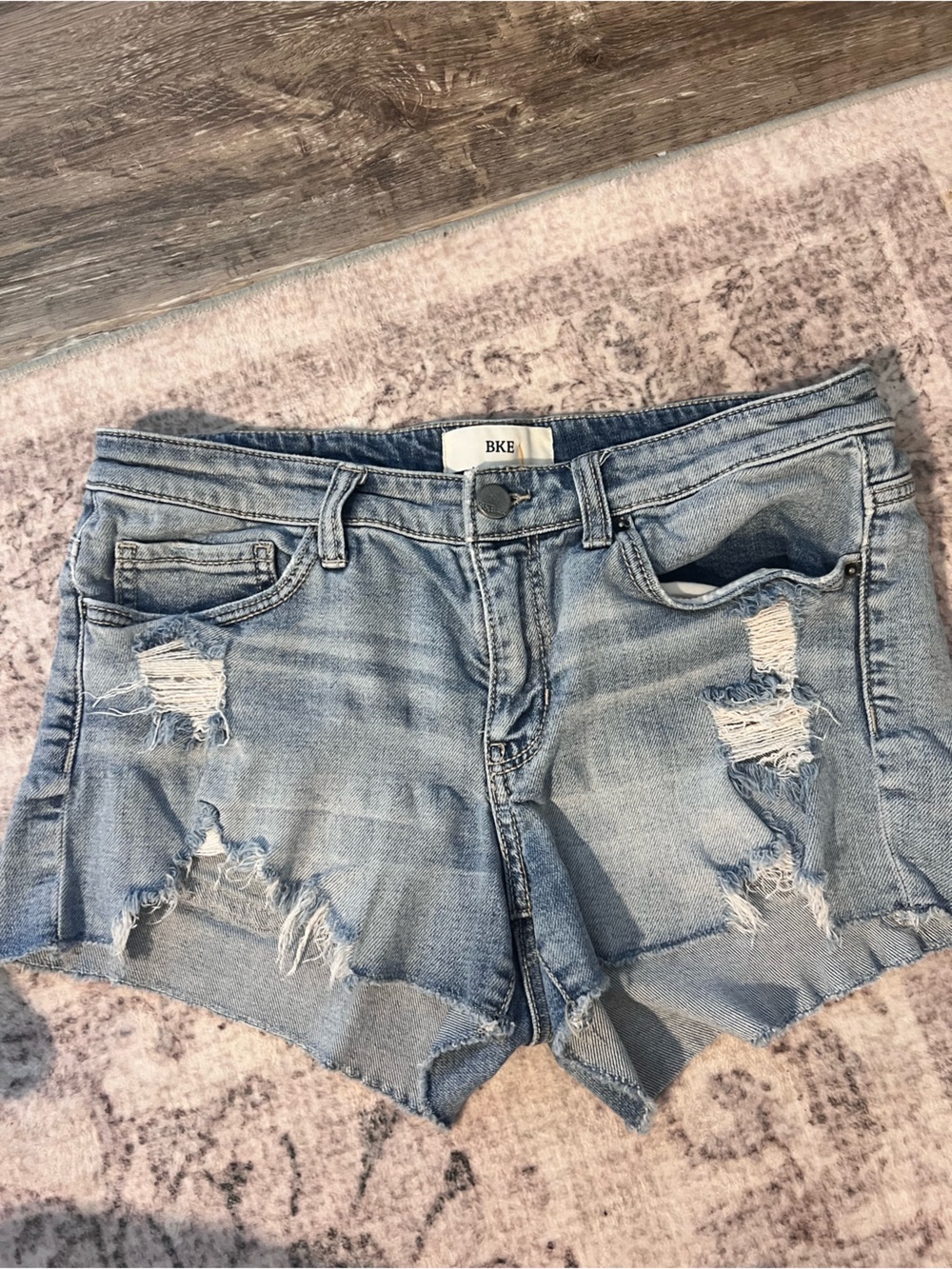 BKE Light Blue Distressed Denim Shorts